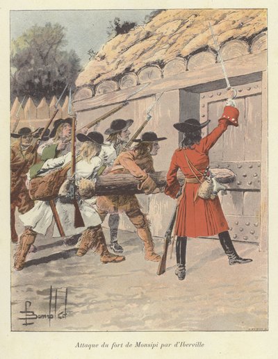 1686年、カナダのモンシピの砦を攻撃したピエールルモインディーバービル 作： Louis Charles Bombled